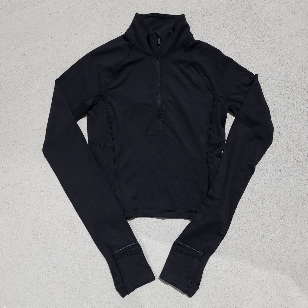 Lululemon Its Rulu Run Cropped Half Zip Womens Black Size XXS/ 2 Running